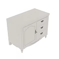 White Decorative Cabinet With Carved Design Drawers Black Handles And Carved Legs