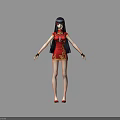 Game Movie Character In Red Qipao With Black Long Hair And Golden Patterns