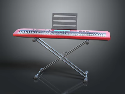 Red Electronic Musical Keyboard on Metal Stand with White and Black Keys 3d model
