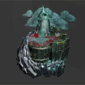 Ancient Floating Architecture With Tower On Rocky Base And Surrounding Clouds 3d model