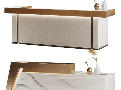 Modern Reception Desk Interior Design With Marble Surface Golden Frame And Vases 3d model