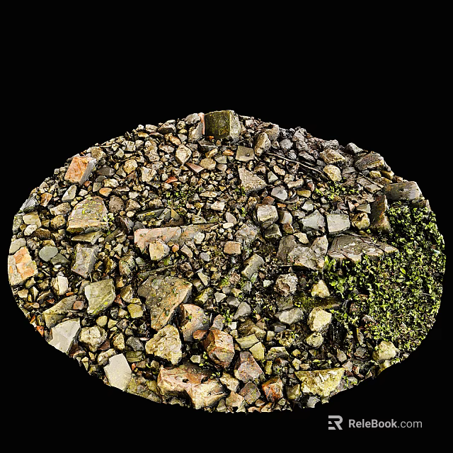 Rocky Terrain With Mixed Size Stones Gravel And Green Mossy Plants 3d model 
