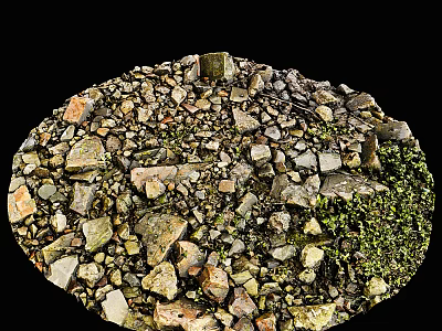 Rocky Terrain With Mixed Size Stones Gravel And Green Mossy Plants 3d model