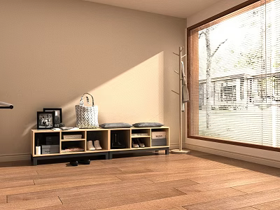 Cozy Room Interior With Console Table Photo Frame Handbag Cushions And Coat Rack 3d model