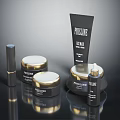 Perfume Cosmetics With Cream Jars Serum Tube Lipstick And Black Gold Luxury Packaging