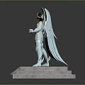 Prince Saint Statue Featuring Divine Blue Wings And Golden Armor On Stone Pedestal