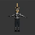 Game Movie Character With Cat Like Appearance Black Hat Yellow Tail Tactical Vest And Boots