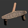 Handcrafted Wooden Stool With Intricate Geometric Patterns And Unique Leg Design