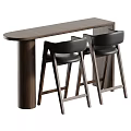 Modern Minimalist Solid Wood Bar Table Set With Two Leather Upholstered Bar Stools