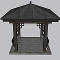 Traditional Open Pavilion With Black Wooden Roof Ornate Railings And Decorative Pillars