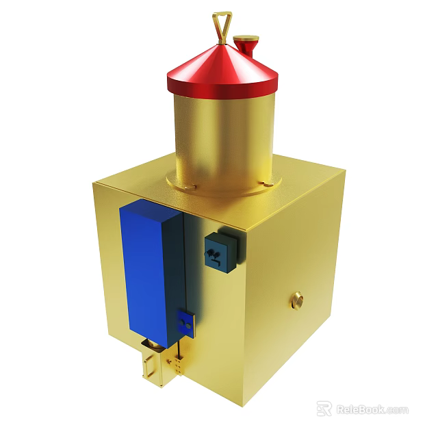 Golden Square Device With Red Cone Top And Blue Side Panel Design 3d model 