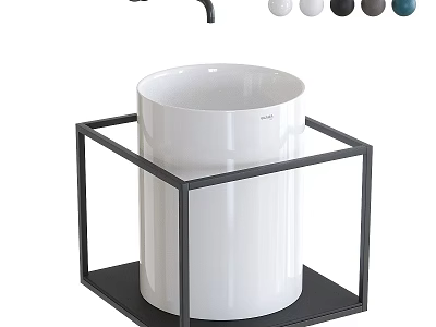 Modern White Ceramic Wash Basin With Black Metal Frame Stand 3d model