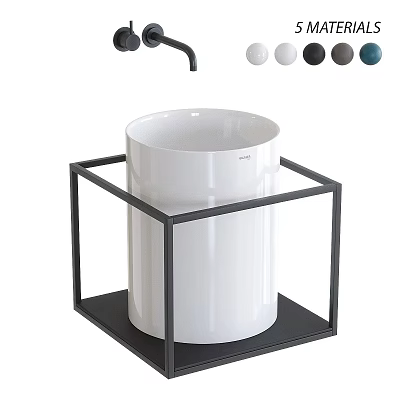 Modern White Ceramic Wash Basin With Black Metal Frame Stand 3d model