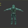 Military Character With Helmet Green Vest And Armor Standing Arms Outstretched Gray Background