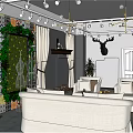 Modern Living Room Interior With White Sofa Decorative Wall Chandelier And Deer Head Decor