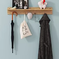 Wooden Wall Hook Rack With Umbrella Canvas Bag Cap Keys And Coat