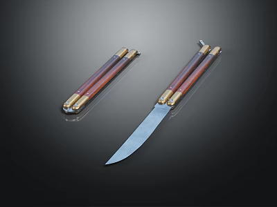 Weapons Knives With Silver Blades Brown Handles And Gold Decorations On Dark Background 3d model