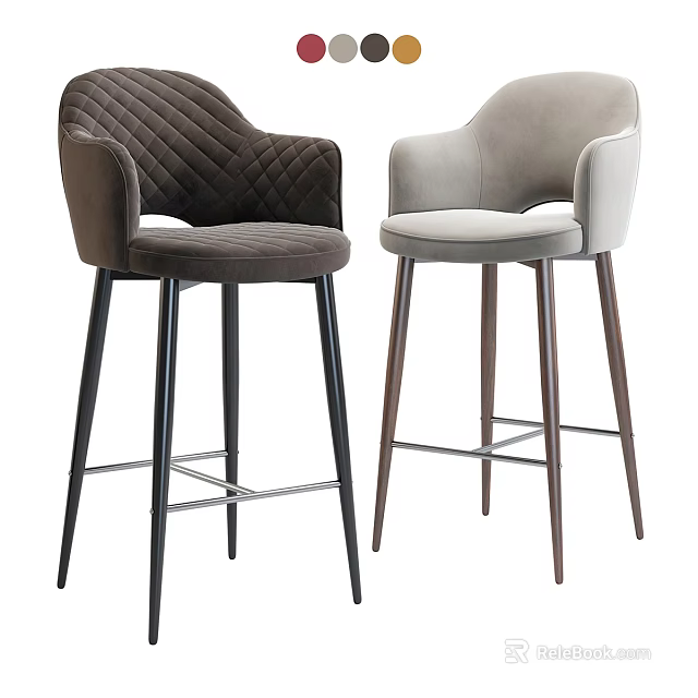 Modern Elegant Bar Stools in Dark Brown and Light Gray with Quilted Design 3d model 