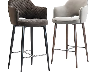Modern Elegant Bar Stools in Dark Brown and Light Gray with Quilted Design 3d model