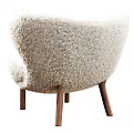 Cozy Modern Armchair with Fluffy Cream Upholstery Button Tufted Design and Wooden Legs