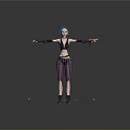 Cool 3D Character With Blue Hair Arms Outstretched Purple Liquid And Crystals