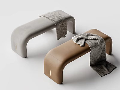 Two Modern Grey And Brown Sofa Benches With Grey Blankets On Top 3d model