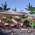 Night Campsite With Palm Trees Star String Lights Lanterns People Relaxing And EAT PLAY Area