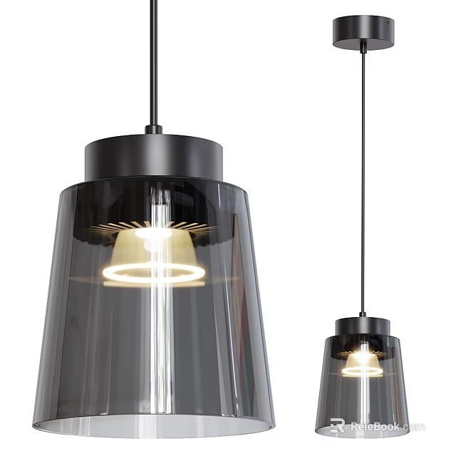 Modern Hanging Pendant Lights With Glass Shade Black Metal And Illuminated Ring 3d model 