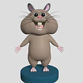 Cute Cartoon Hamster Character With Big Eyes Pink Ears And Whiskers Standing On Blue Base
