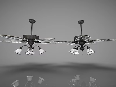 Two Black Air Conditioning Ceiling Fans With Multiple Blades And Lights 3d model