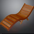 Red Wooden Slatted Lounge Chair with Curved Backrest and Supportive Legs