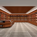 Tobacco and Liquor Store Interior with Wooden Shelves and Wine Product Displays