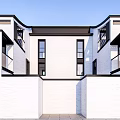 Modern Semi Detached Villa Exterior With White Walls Large Windows And Front Entrance