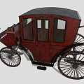 Vintage Horse Carriage With Red Body Black Roof And Wooden Wheels