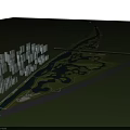 Urban Waterfront Landscape Design With River Pathways Green Areas Trees Boats And City Buildings