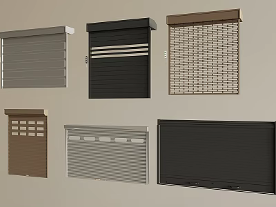 Various Types Of Roller Shutters In Different Colors And Styles Like Striped Grid And Solid 3d model