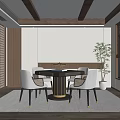 Modern Hotel Mahjong Room With Wooden Ceiling Lattice Screen Round Table Gray Chairs Green Plant Window