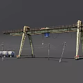 Industrial Area with Warehouse Oil Tank Storage Tanks Railway Wagons Crane and Power Poles