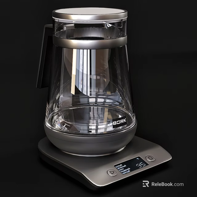 BOCK Electric Kettle with Transparent Glass Body Silver Base and Digital Display for Modern Kitchen 3d model 