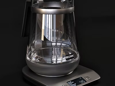 BOCK Electric Kettle with Transparent Glass Body Silver Base and Digital Display for Modern Kitchen 3d model