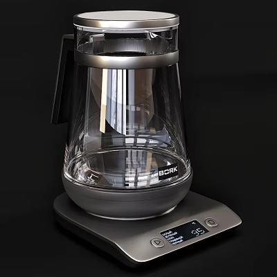 BOCK Electric Kettle with Transparent Glass Body Silver Base and Digital Display for Modern Kitchen 3d model
