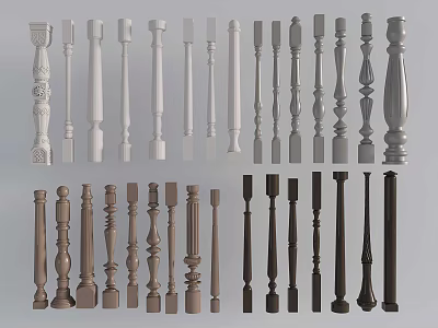 Decorative Columns With Various Designs And Light And Dark Colors For Interior Decoration 3d model