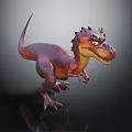 Cartoon Dinosaur Character 3D Model With Red Purple Body Spiked Back And Fierce Expression