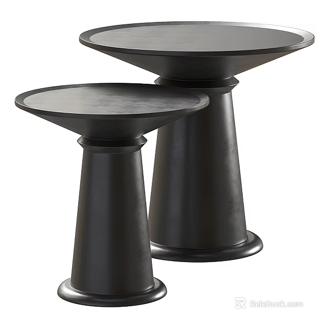 Two Black Modern Metal Side Tables With Round Tops And Tapered Bases 3d model 