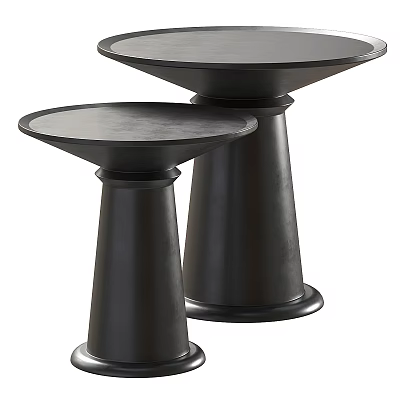 Two Black Modern Metal Side Tables With Round Tops And Tapered Bases 3d model