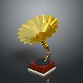 Golden Phonograph Decorative Equipment With Red Wooden Base And Fan Shaped Horn