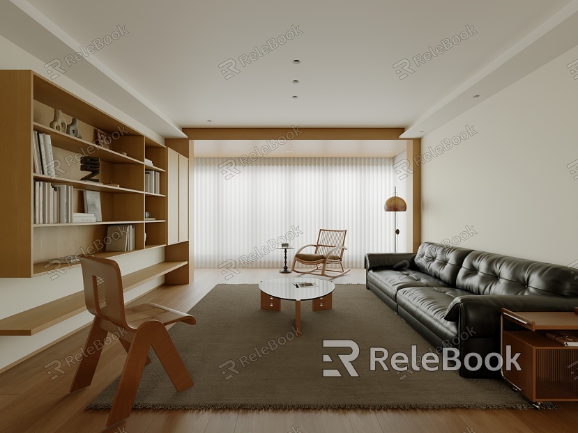 Modern Log Home Living Room Without Main Lamp Living Room Vertical Hall Sofa Coffee Table Combination Dining Table and Chair Combination Sideboard model