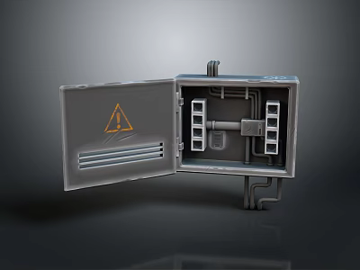 Computer Power Distribution Unit With Open Metal Enclosure Internal Terminals And Warning Label 3d model