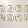 Round Frame Decorative Wall Hangings Featuring Icon Designs Like Parking Bike WiFi and Coffee Cup