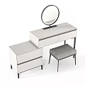 Modern Dressing Table With Round Mirror Side Cabinet And Padded Stool 3d model